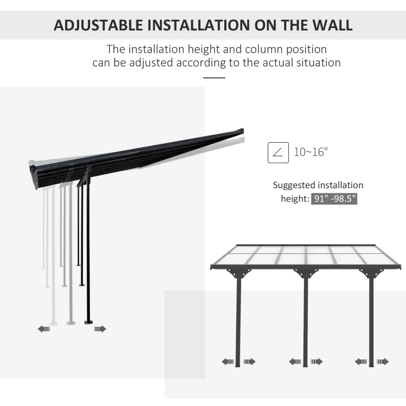 12x10 Wall-Mounted Polycarbonate Pergola with Aluminum Frame
