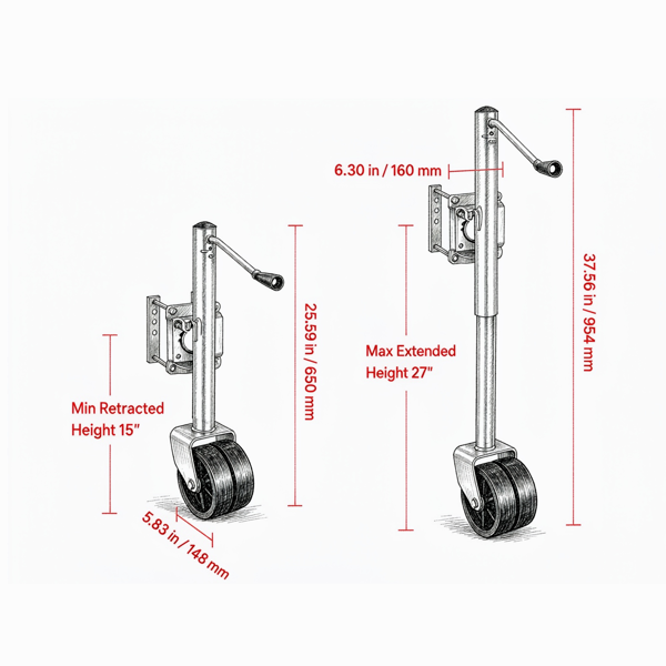 2000 Lbs Heavy Duty Swivel Boat Trailer Jack With PP Dual Wheel 15inch 27inch - Image 2