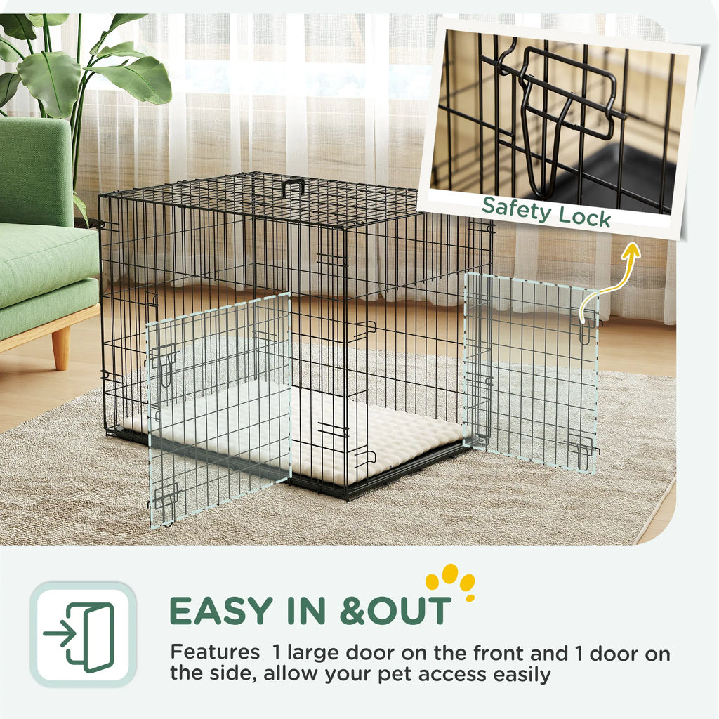 30" Dog Crate with 2 Doors Folding Metal Dog Cage with Soft Cushion Removable - Image 3