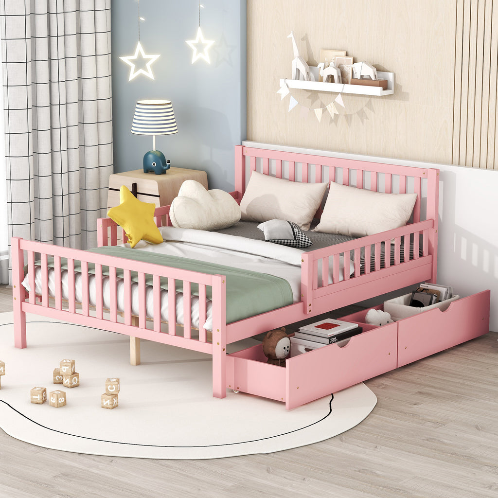 Pink Full Platform Bed with Two Storage Drawers