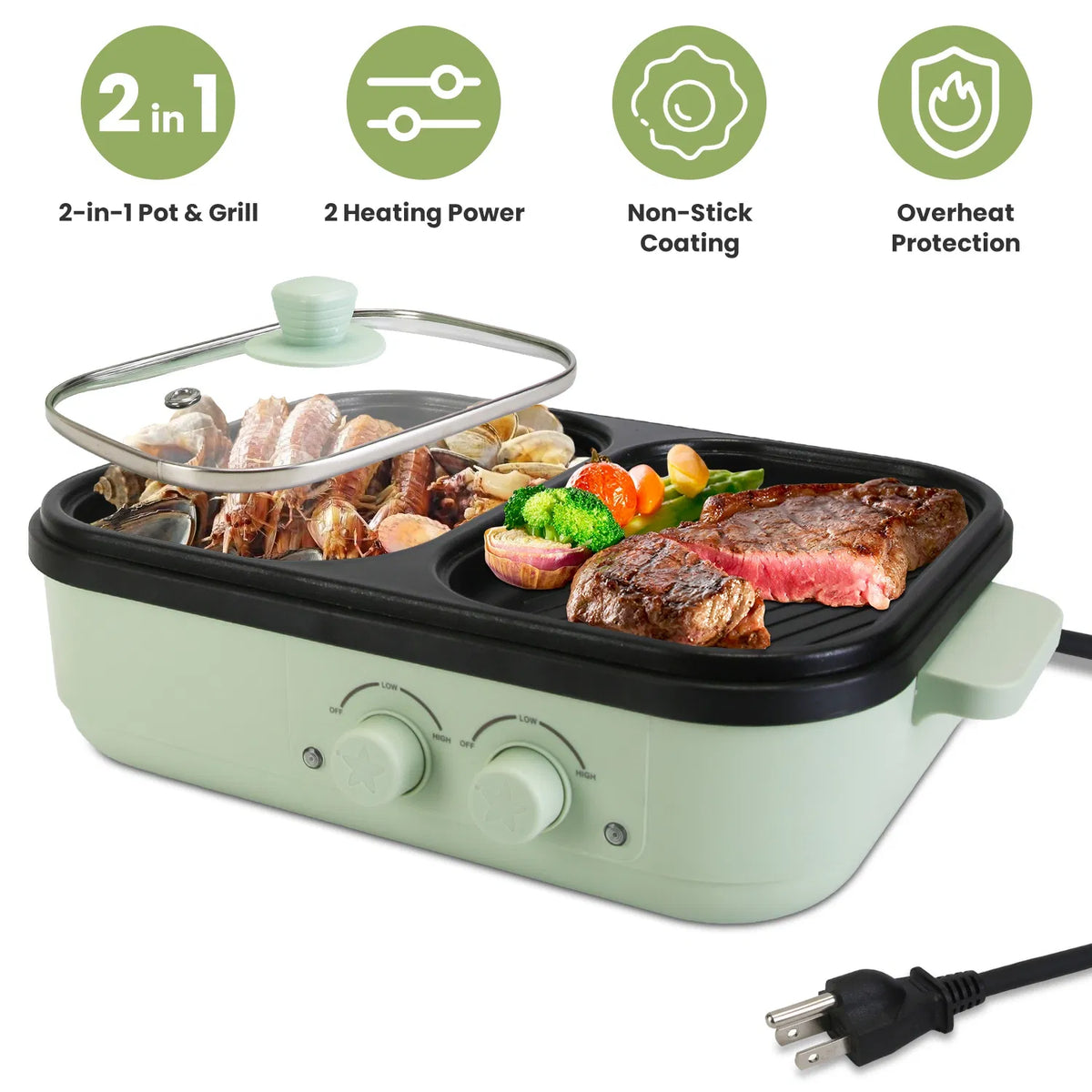 Electric Hot Pot with Grill 2 in 1 Hot Pot and Frying Pan Portable Non Stick - Image 3