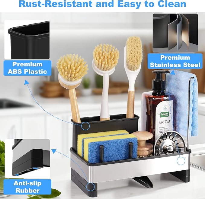 kitchen sink sponge holder caddy packaging and components