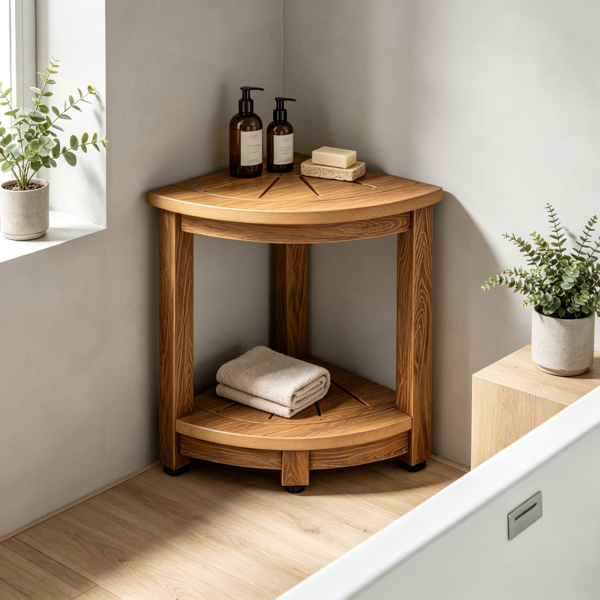 Corner Shower Bench 16.5 Inch Height with Storage Shelf