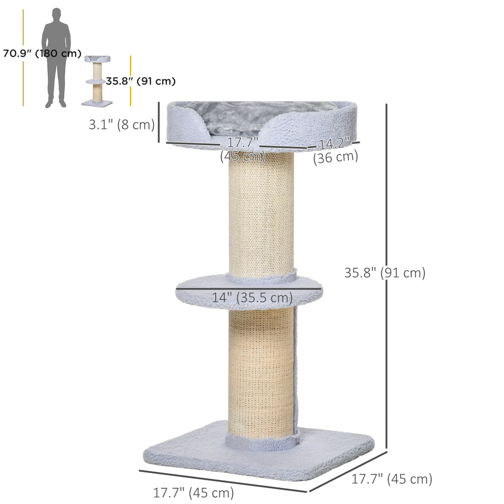 Cat Tree Kitty Tower with Sisal Mat Scratching Post Cat Bed Cushion Perch - Image 3