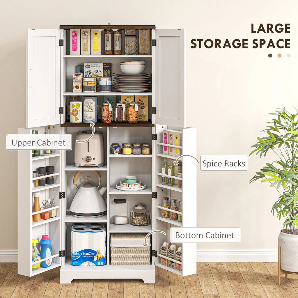 64" Tall Kitchen Pantry Cabinet with Spice Racks and Adjustable Shelves White - Image 2