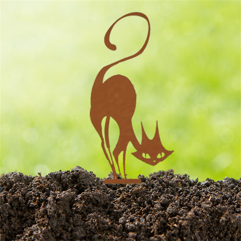 Rust Metal Cat Silhouette Garden Stake Gothic Iron Art Yard Indoor Outdoor Decor - Image 5