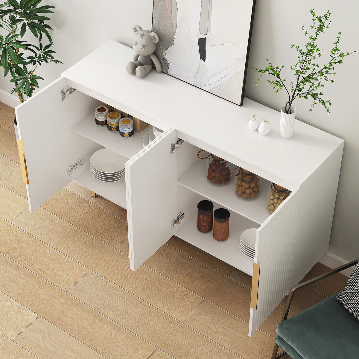 White Modern Fluted Buffet Cabinet