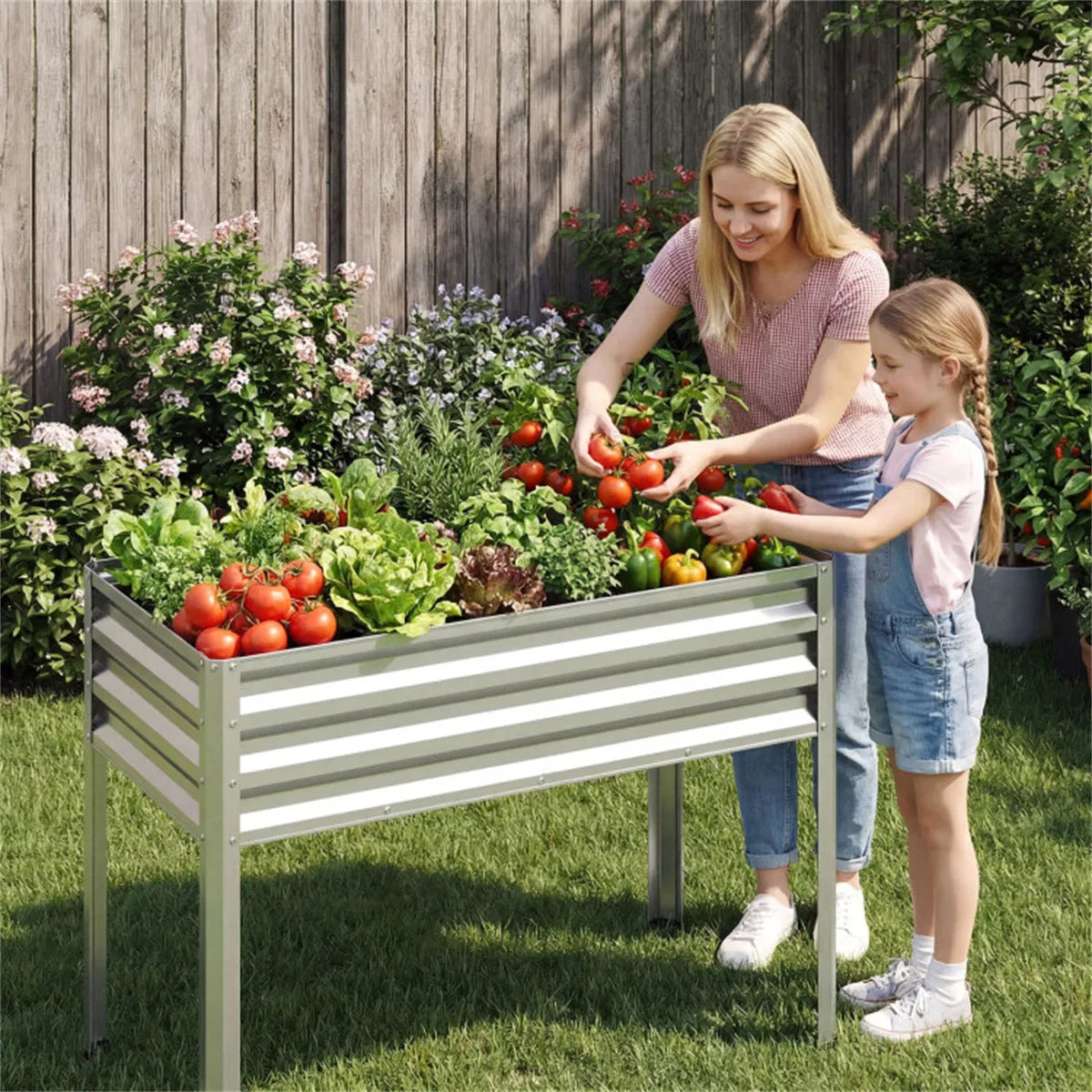 44" Elevated Raised Garden Bed with Drainage Holes 32" Ergonomic Height Metal - Image 2