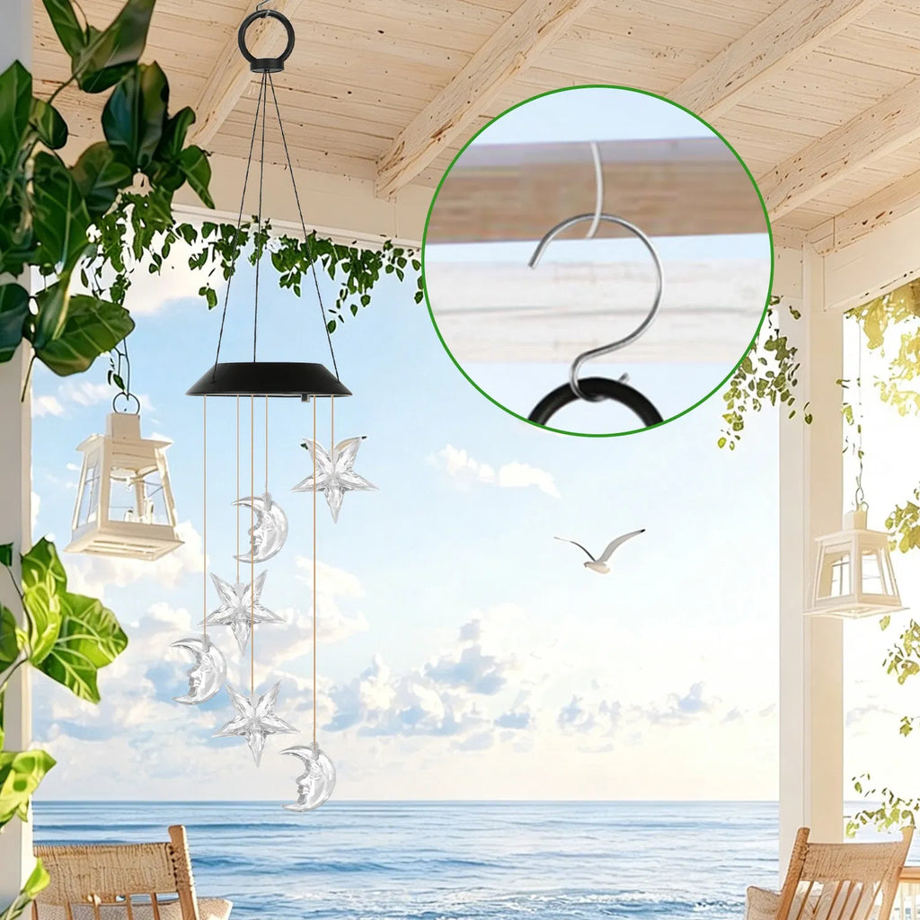 2PCS Outdoor Solar Wind Chimes Moon and Star Color Changing LED Light - Image 4