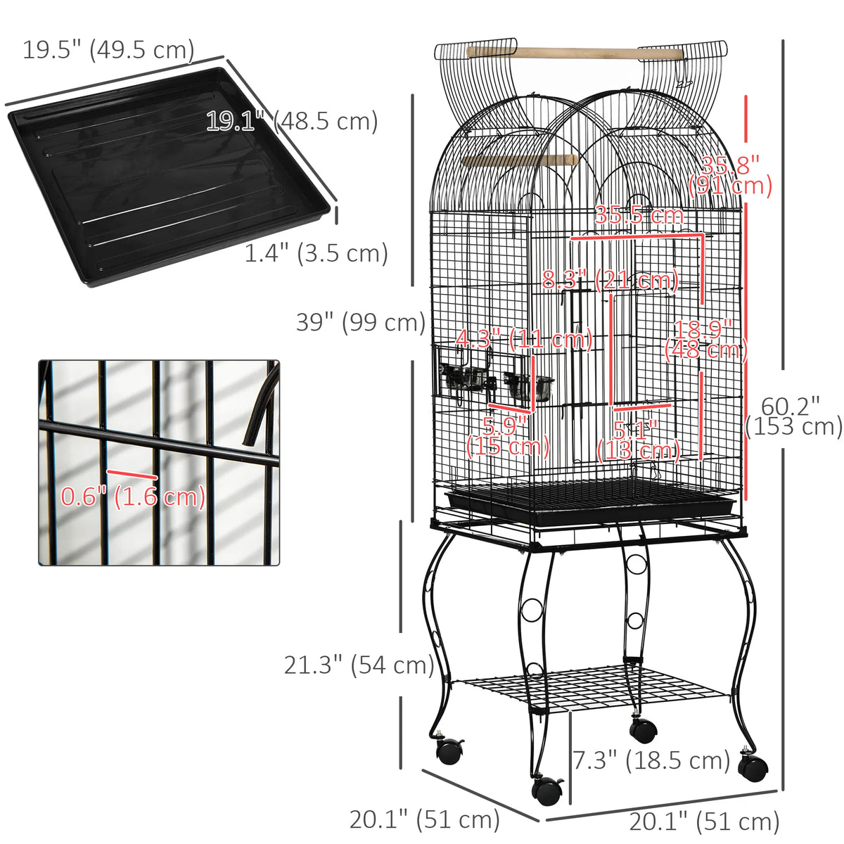 60" Large Bird Cage with Openable Top for Cockatie Sun Conure - Image 4