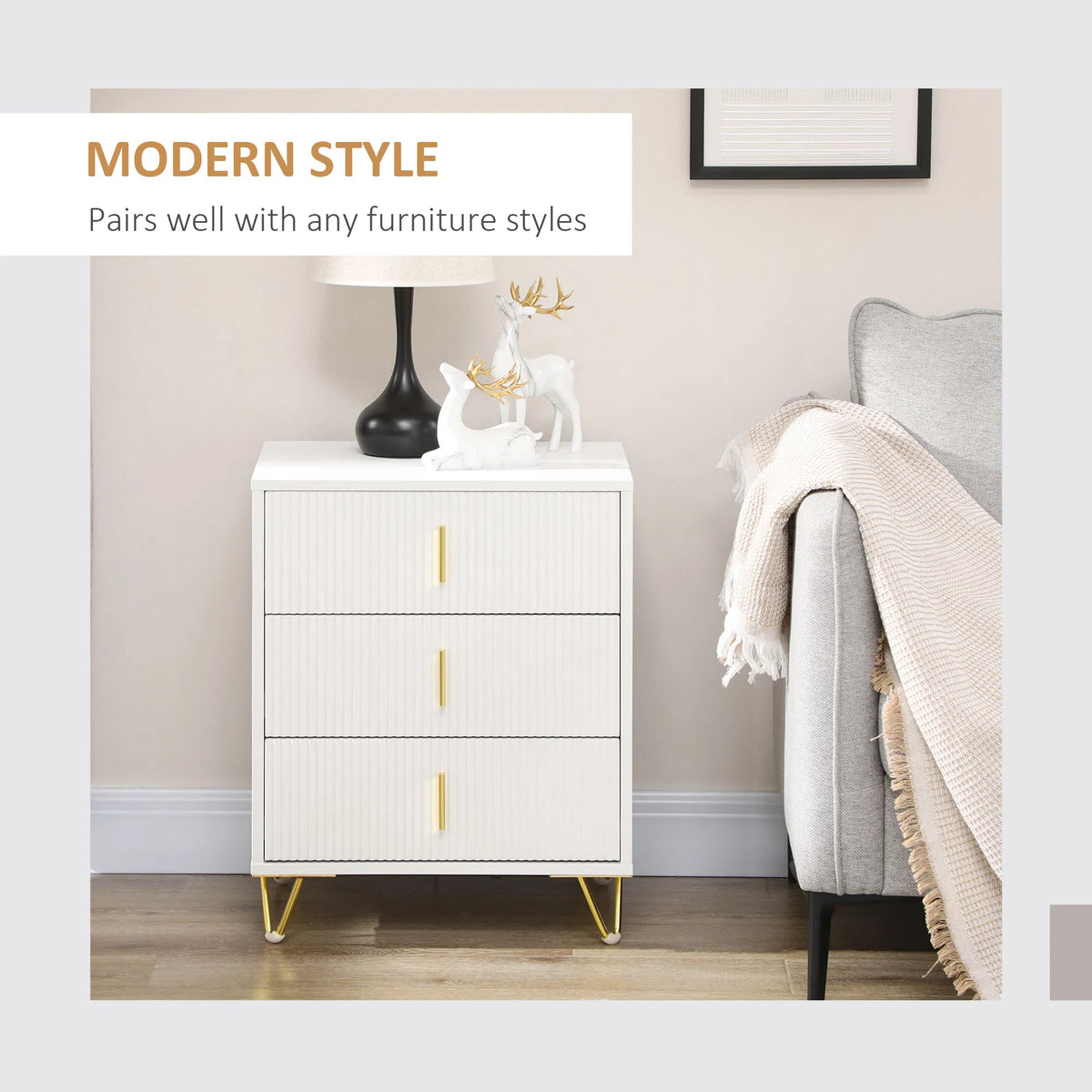 Drawer Chest 3 Drawer Storage Cabinet Unit with Metal Legs for Living Room - Image 2