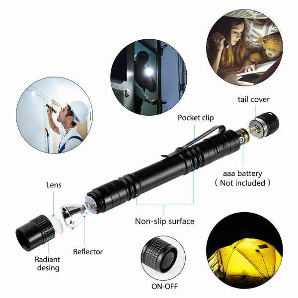2 PCS Portable Mini LED Flashlight Camping Hiking Handheld Flashlight Pen Work light - Image 3