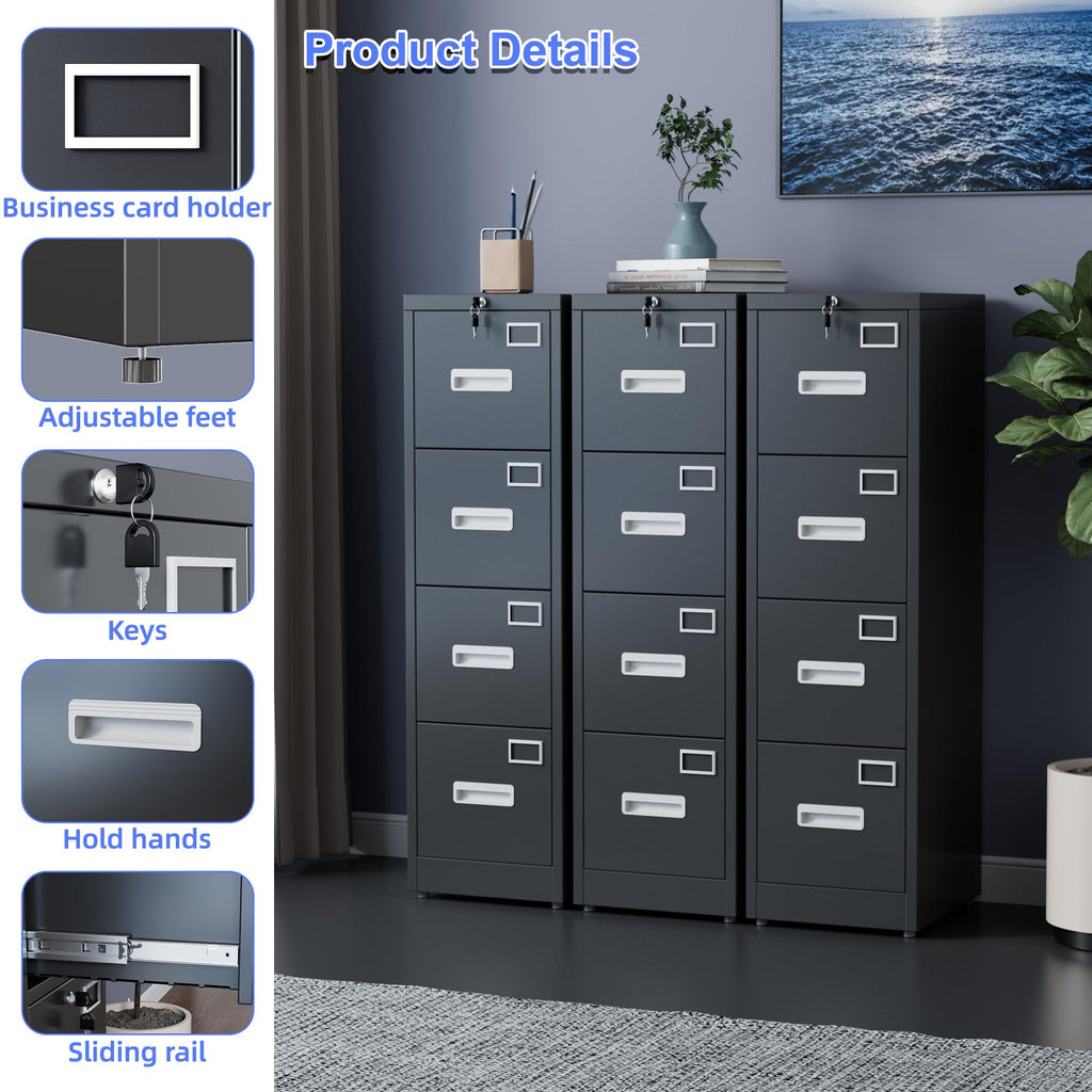 Aobabo 4 Drawer File Cabinet With Lock Vertical Metal Filing Cabinet - Image 3