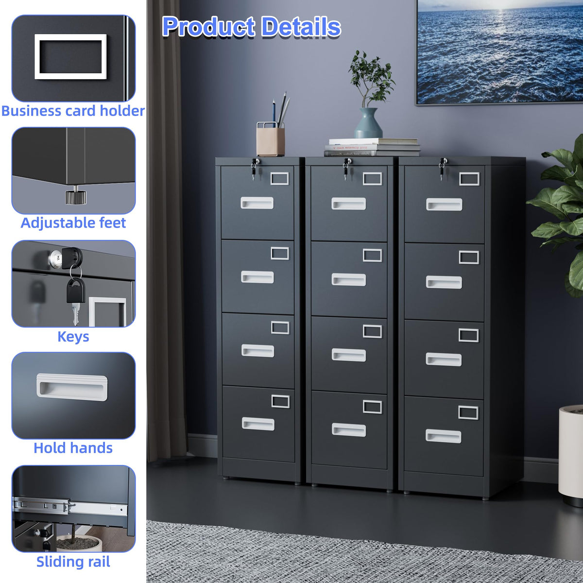 Aobabo 4 Drawer File Cabinet With Lock Vertical Metal Filing Cabinet - Image 3