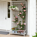 White Plant Holder Metal Tall Stand With Trellis And Hanging Bar For Indoor - Main View