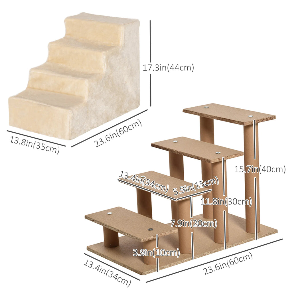 4 Step Dog Ramp for Sofa Bed and Couch with Removable Cover Beige
