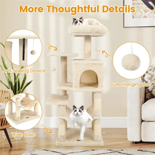 44" Multi Level Cat Tree With Spacious Top Perch 2 Door Condo & Hammock For - Image 3