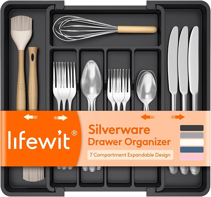 Expandable Silverware Drawer Organizer Adjustable Kitchen Utensil Tray - Main View