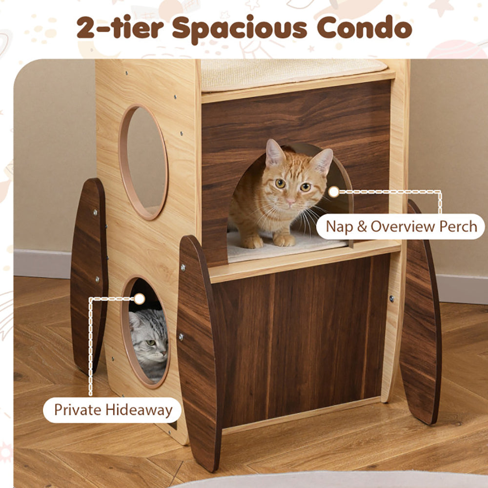 Rocket Cat Tree 47 Inch Large Wooden Cat Tower For Indoor Cats Sisal Scratching - Image 3