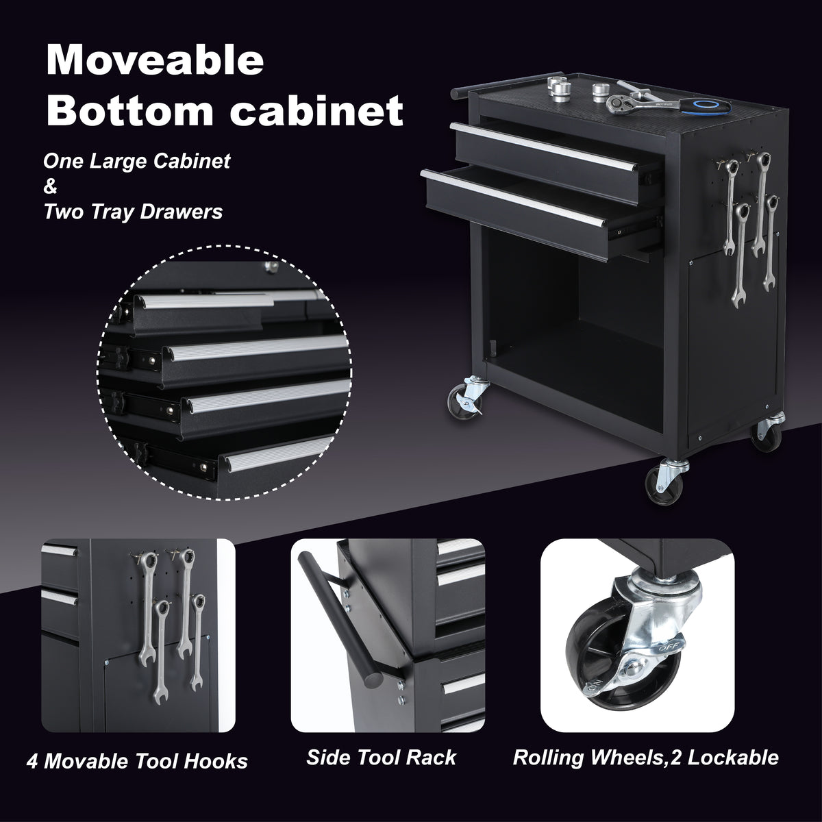 Tool Chest 8 Drawer Rolling Tool Storage Cabinet with 2 in 1 Detachable Top