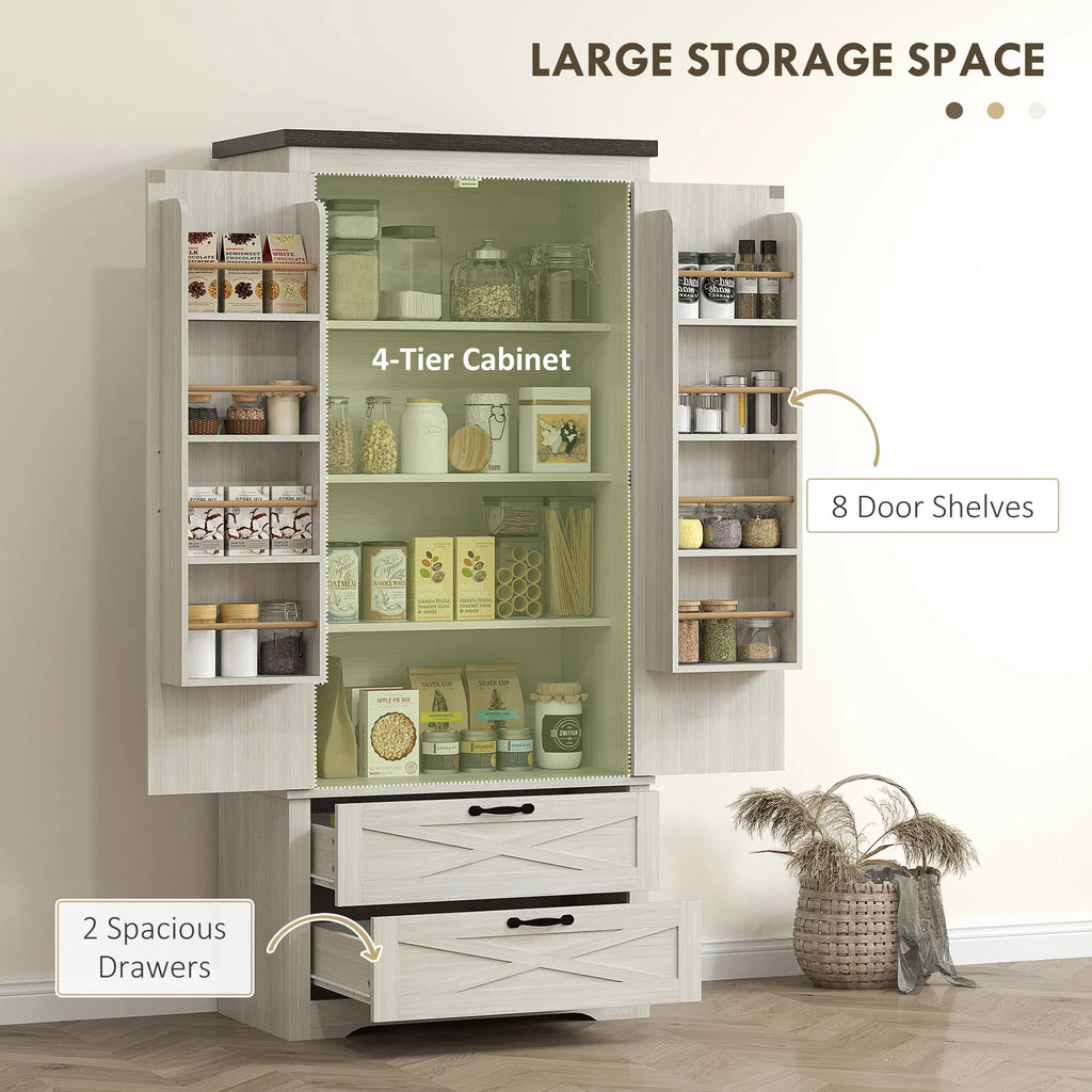 Farmhouse Kitchen Pantry Storage Cabinet 64" Freestanding Kitchen Pantry - Image 3