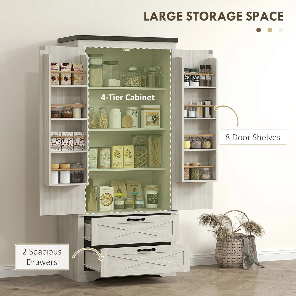Farmhouse Kitchen Pantry Storage Cabinet 64" Freestanding Kitchen Pantry - Image 3