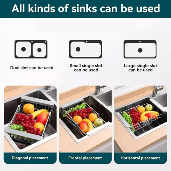 Adjustable Immersion Sink Dish Drying Rack With Stainless Steel Drain Basket - Image 7