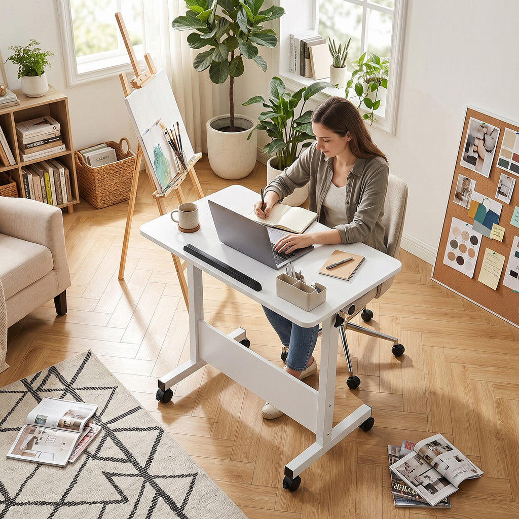Computer Desk Folding Rolling Multifunction Table With Height Adjustment 90