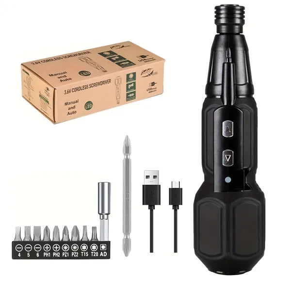Electric Screwdriver Set 9 Bits USB Rechargeable Cordless Lithium Battery Power