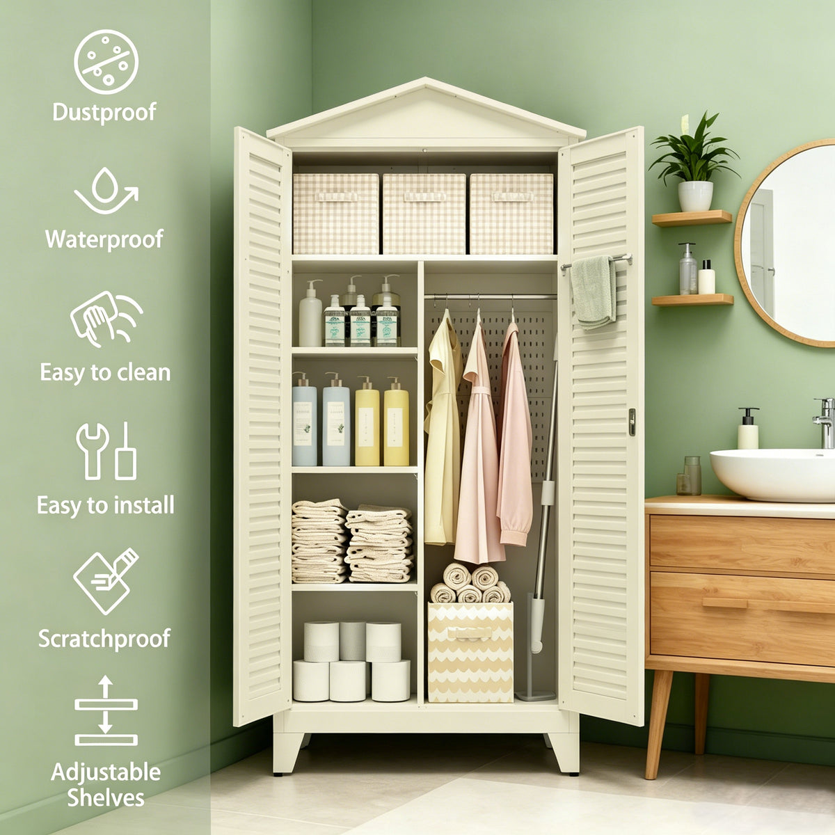 79.1 Inch Tall Metal Tool Storage Cabinet with Adjustable Shelves and Lockable Doors - Image 2