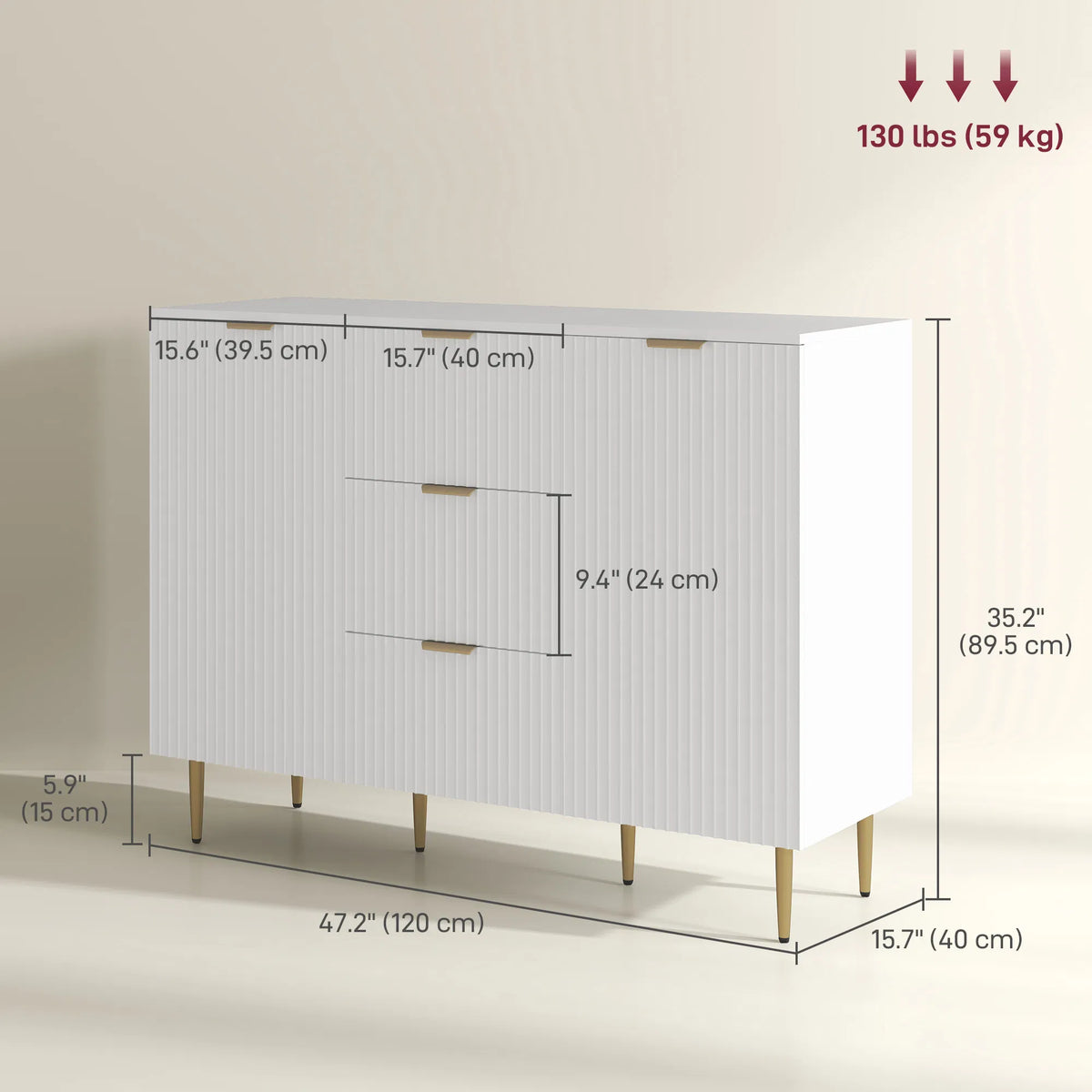 Modern Kitchen Storage Cabinet Sideboard Buffet Cabinet w/ 3 Drawers and - Image 3