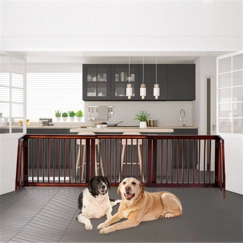 Wooden Pet Gate 3 Panels Freestanding Length Adjustable - Image 5
