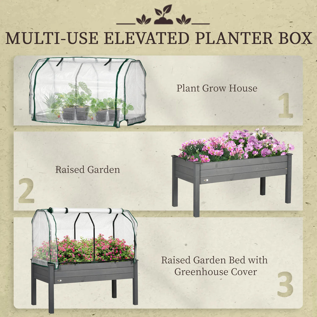 Raised Garden Bed with PE Greenhouse Cover Outdoor Elevated Wood Planter Box - Image 5