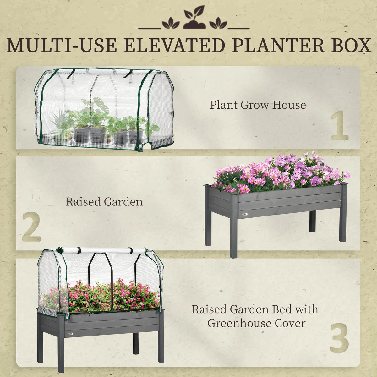 Raised Garden Bed with PE Greenhouse Cover Outdoor Elevated Wood Planter Box - Image 5