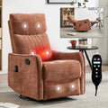 Orange Heat Massage Manual Recliner Chair with Rocker and Swivel in Fabric for