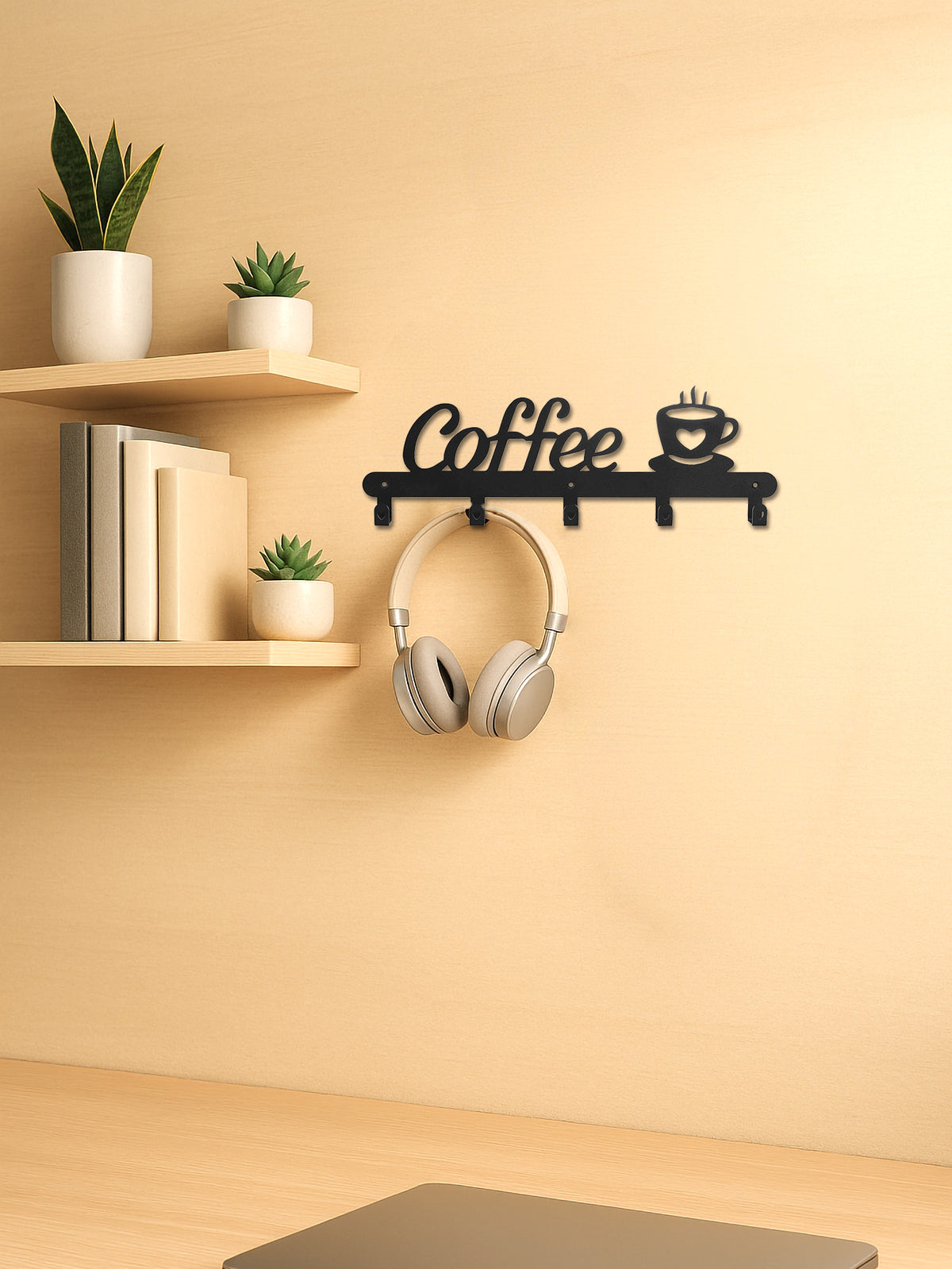 Metal Coffee Mug Holder Rack Wall Mounted With Hooks For Cups & Coats