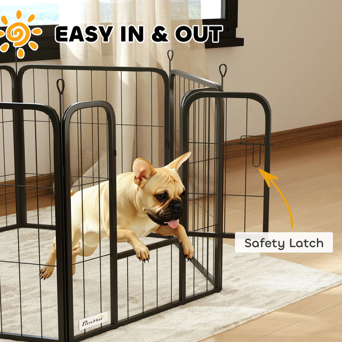 6 Panels Heavy Duty Dog Playpen Outdoor Indoor with Door & Strap 24" Height - Image 5