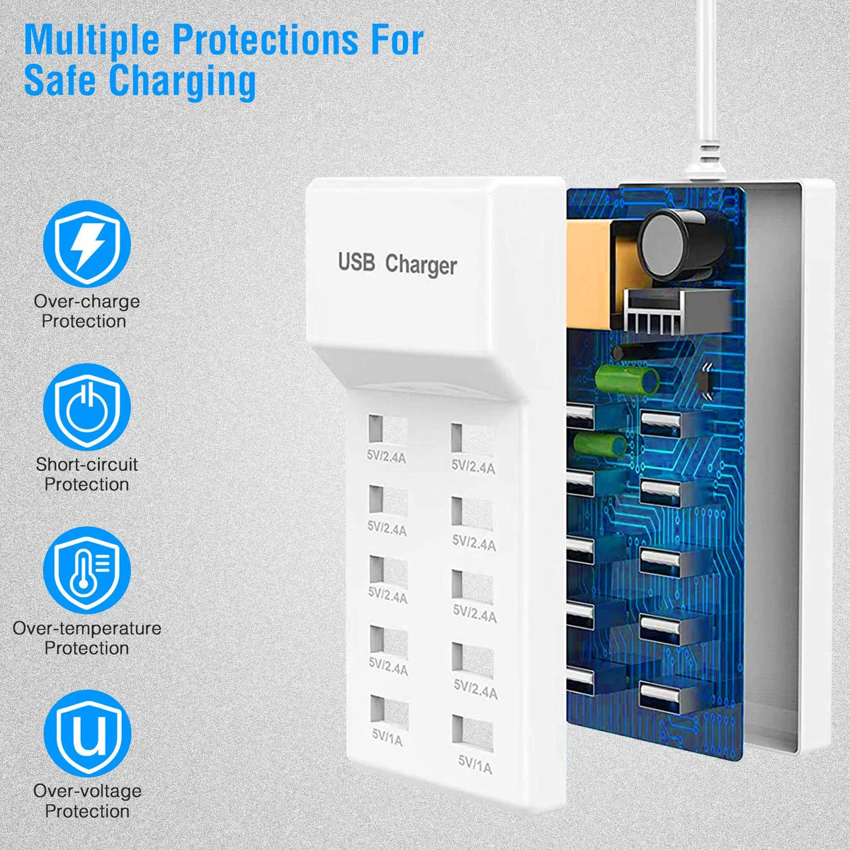 10 Ports USB Charging Station Hub 50W USB Wall Charger Fast Charging Power - Image 2
