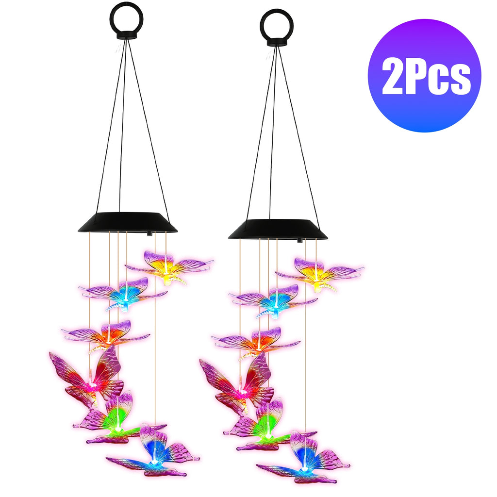 1Pc 2Pcs Quantity Options Solar Butterfly Wind Chime 7 Color Changing Wind - Image 2