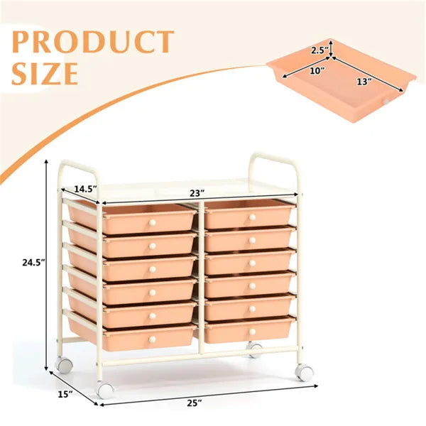 12 Drawer Rolling Storage Cart 2 Row 10 Storey Multicolor Drawers 4 Wheels - Image 2