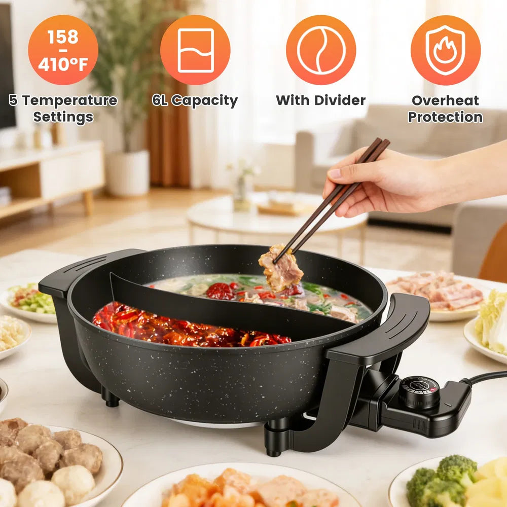6L Large Capacity Electric Hot Pot With Divider 5 Gear Adjustable Temperature - Image 4