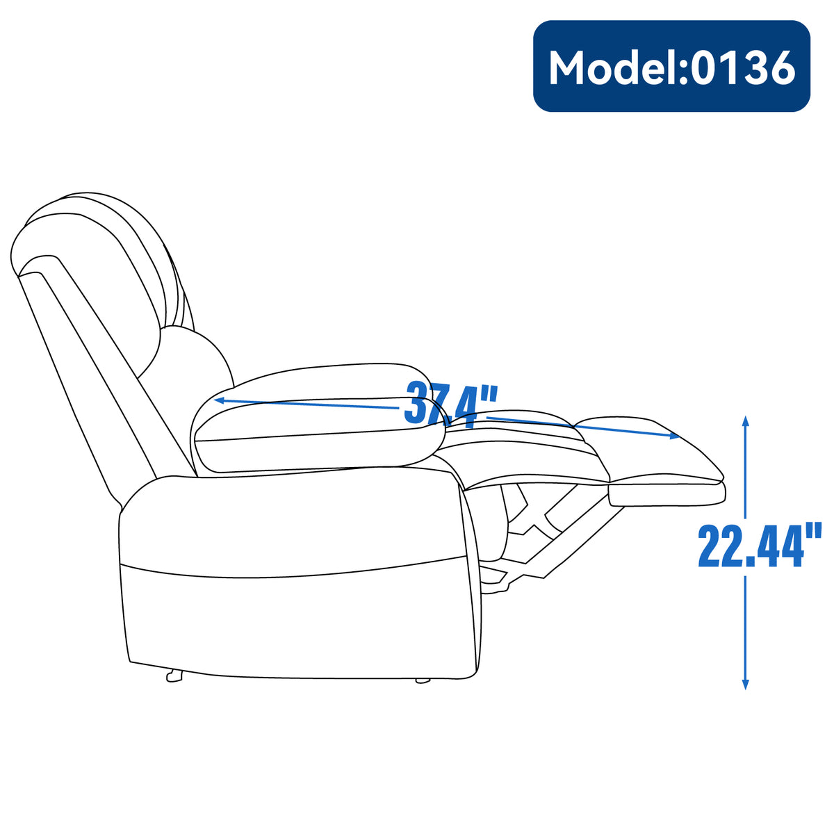 Large Manual Recliner Chair in Fabric for Living Room Beige - Image 2