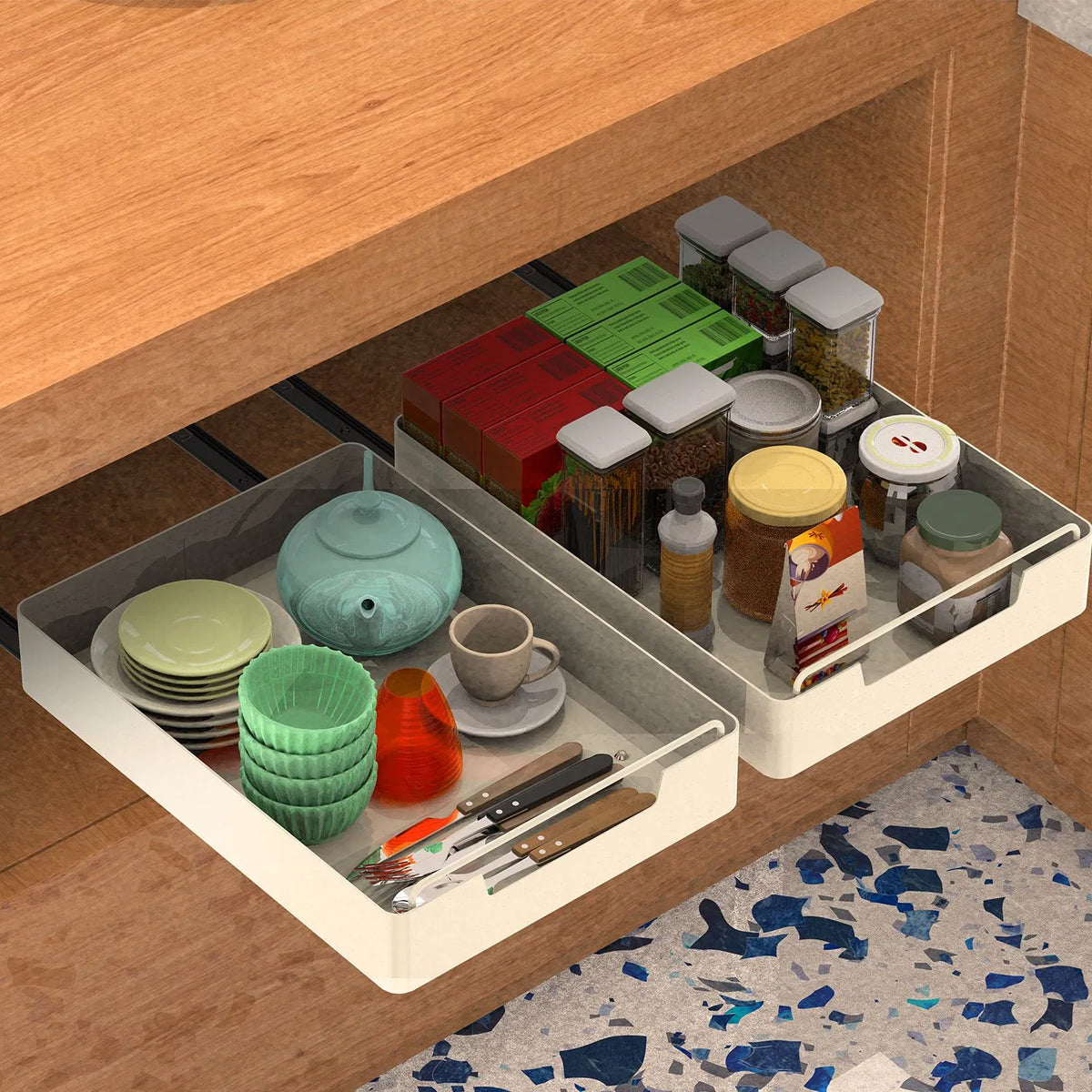 2Pcs Pull Out Cabinet Organizers Sliding Shelf Spice Rack Carbon Steel Roll Out - Image 2