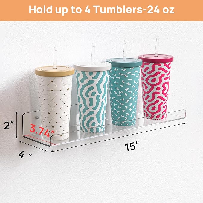 15 Inch Clear Acrylic Wall Shelves Floating Storage And Organizer - Image 3
