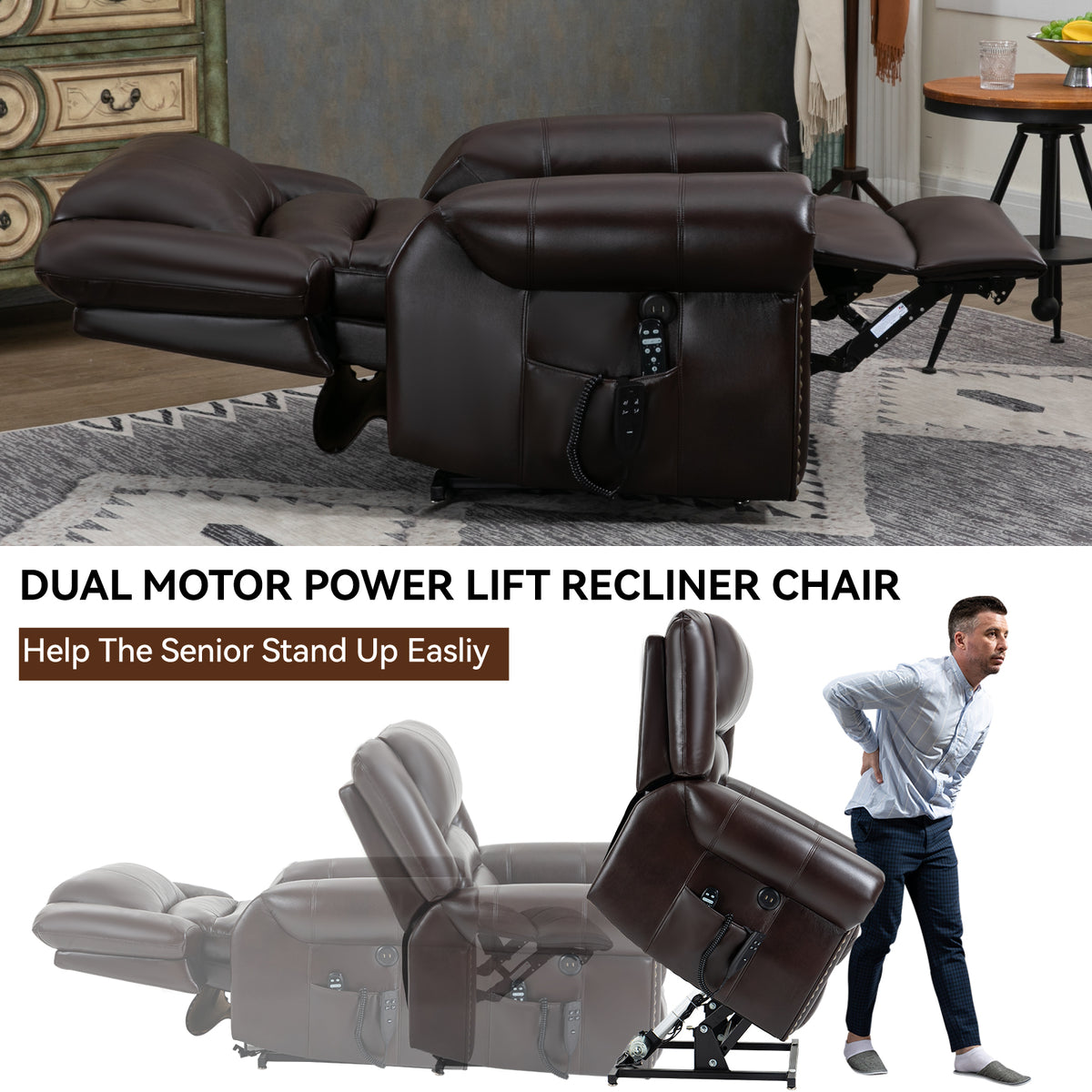Power Lift Recliner Chair Heat Massage Dual Motor Infinite Position Up to 350 - Image 2
