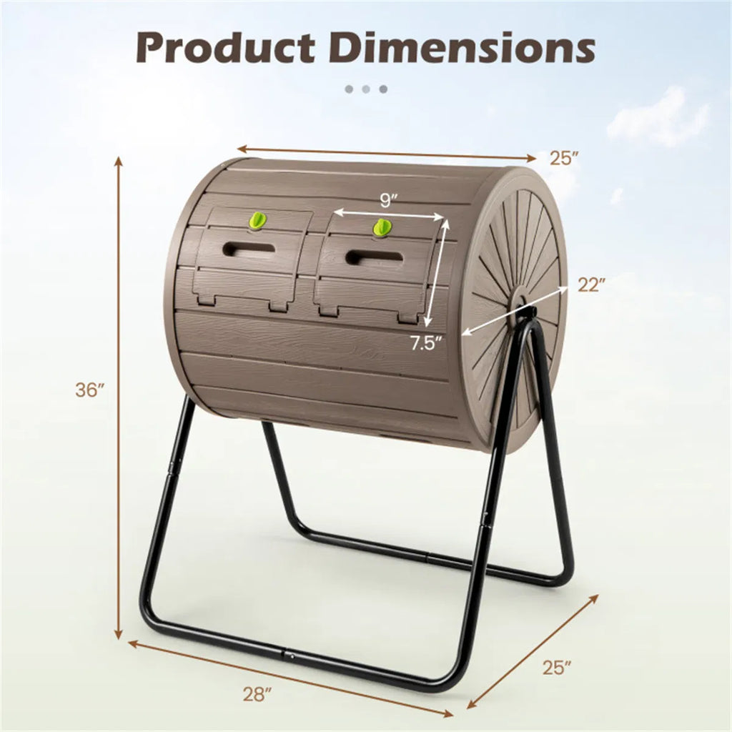 Dual Chamber Compost Tumbler 37.5Gal 360° Rotating Compost Bin with Stirring