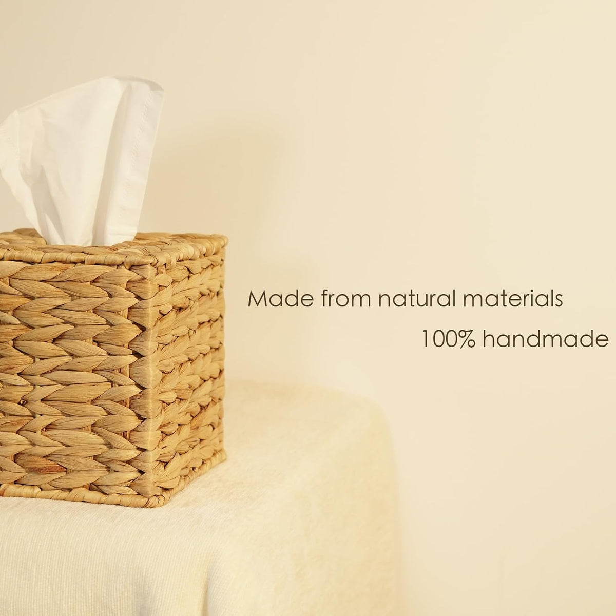 Water Hyacinth Handwoven Tissue Box Cover Natural Wicker Facial Napkin Holder