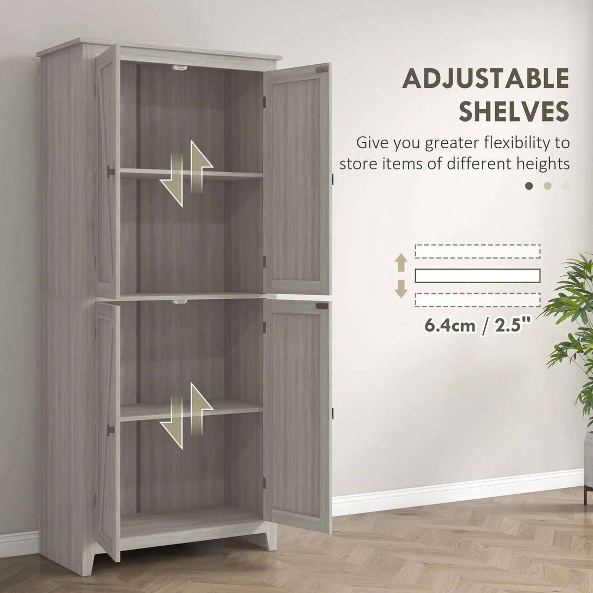 72" Freestanding Storage Cabinet Kitchen Pantry Cabinet with Doors and Shelves - Image 5