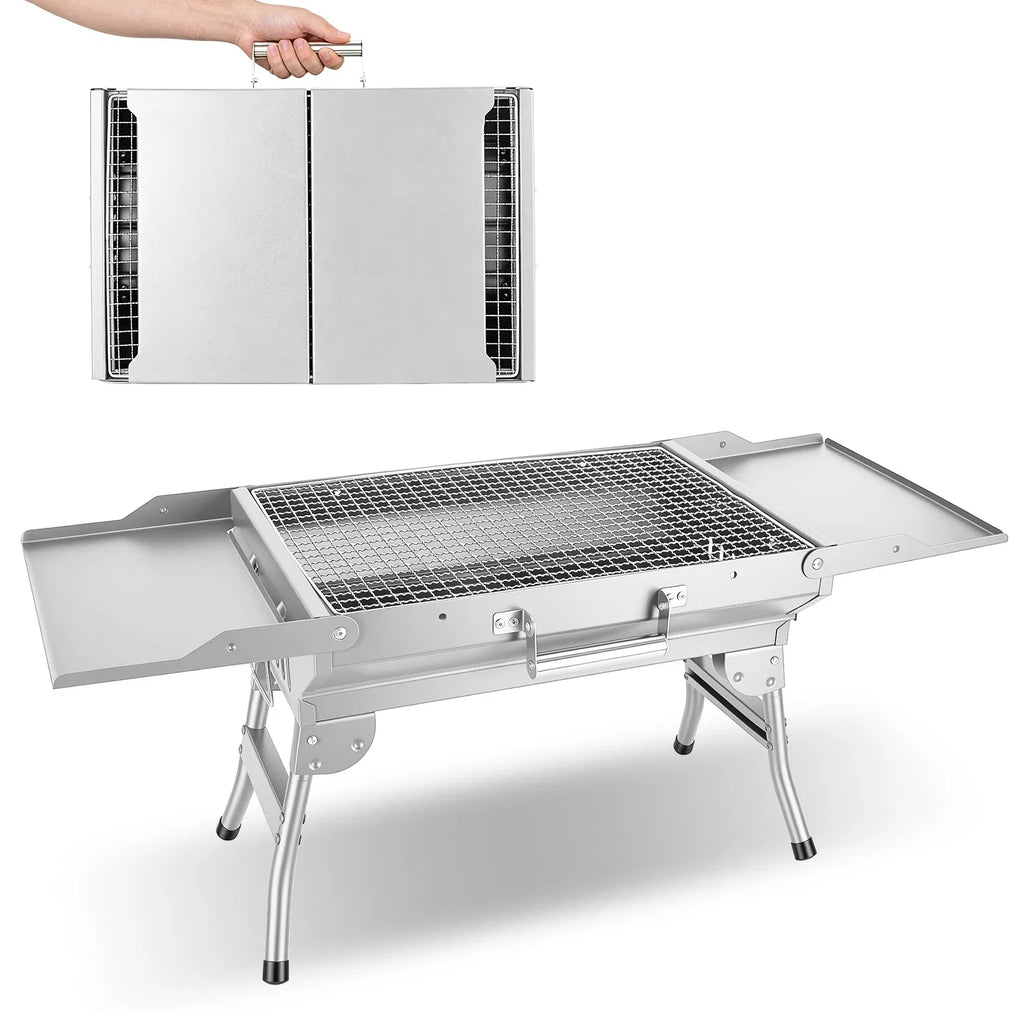 Foldable Charcoal Grill Portable BBQ Grill with Storage Shelf Carry Handle - Image 3