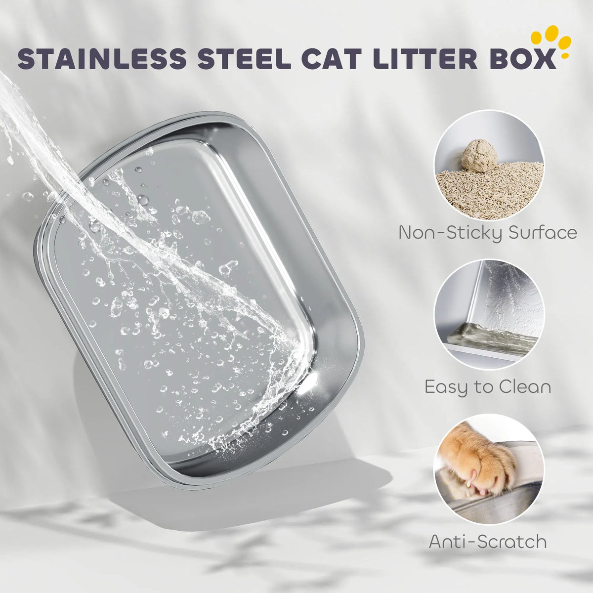 XL Stainless Steel Cat Litter Box with Lid for Big Cats Enclosed Cat Litter - Image 2